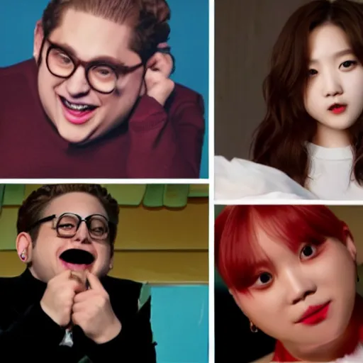 Image similar to Jonah Hill as a Kpop Idol, Twice red Velvet