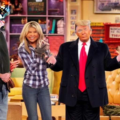 Prompt: Donald Trump on the set of Icarly with Carly and Sam