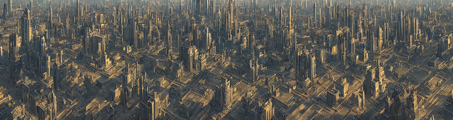 Prompt: dwarven artdeco metropolis, marbled with highways and city parks, insanely detailed. instagram photo, kodak portra. by wlop, ilya kuvshinov, krenz cushart, greg rutkowski, pixiv. zbrush sculpt, octane, maya, houdini, vfx. huge cityscape. cinematic dramatic atmosphere, sharp focus, volumetric lighting.