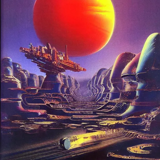 Image similar to elmo in the style of a 7 0 s science fiction novel cover, highly detailed, bruce pennington, peter jones