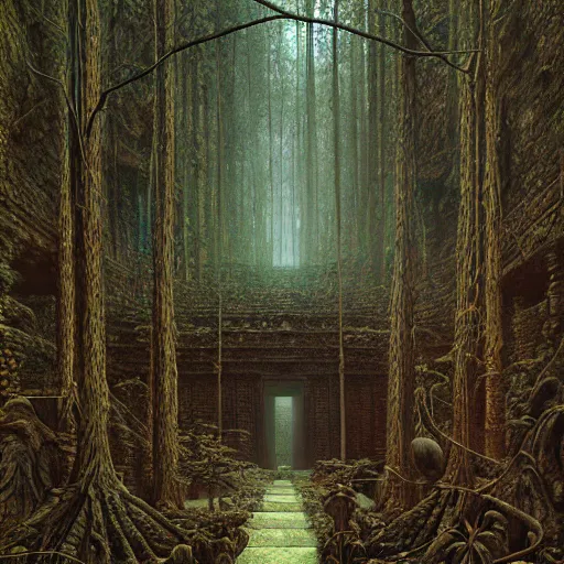 Image similar to the lost temple, forest, hyper detailed, HDR by zdzisław beksiński