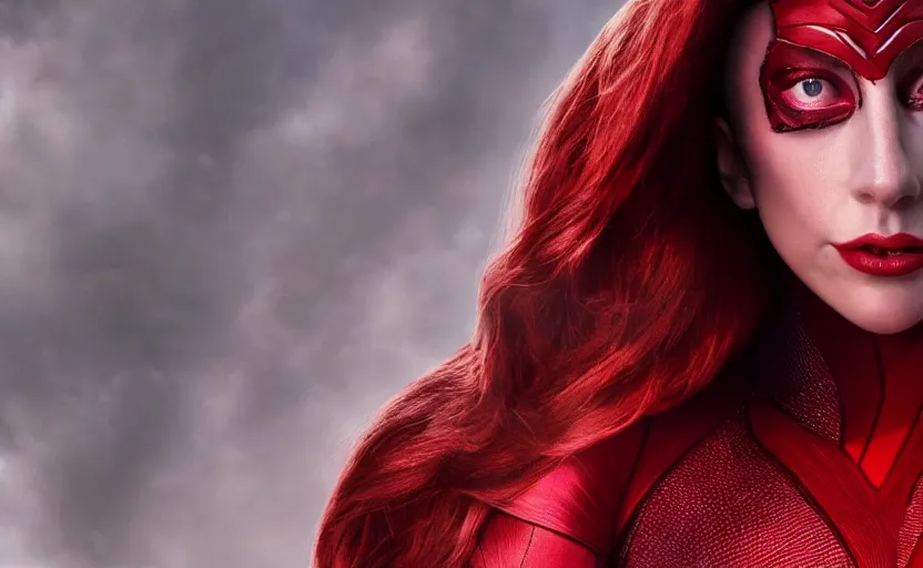 Prompt: lady gaga as the scarlet witch High resolution. Highly detailed. Dramatic. 8k.4k.