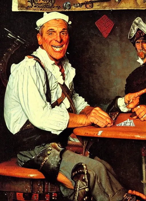 Prompt: a portrait of a pirate playing cards by Norman Rockwell