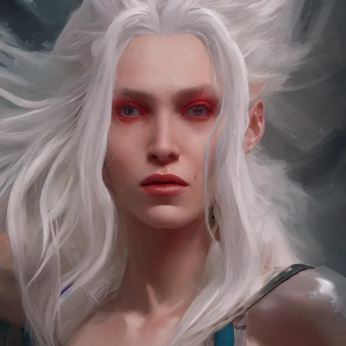 Image similar to a realistic detail portrait of a beautiful female angle has white hair in Atlantis, magic, dragon, oil painting by Julian calle, wlop, greg rutkowski, Finnian MacManus, Syd mead Trending on artstation, red and yellow scheme, 8k, Unreal Engine, wide-angle lens