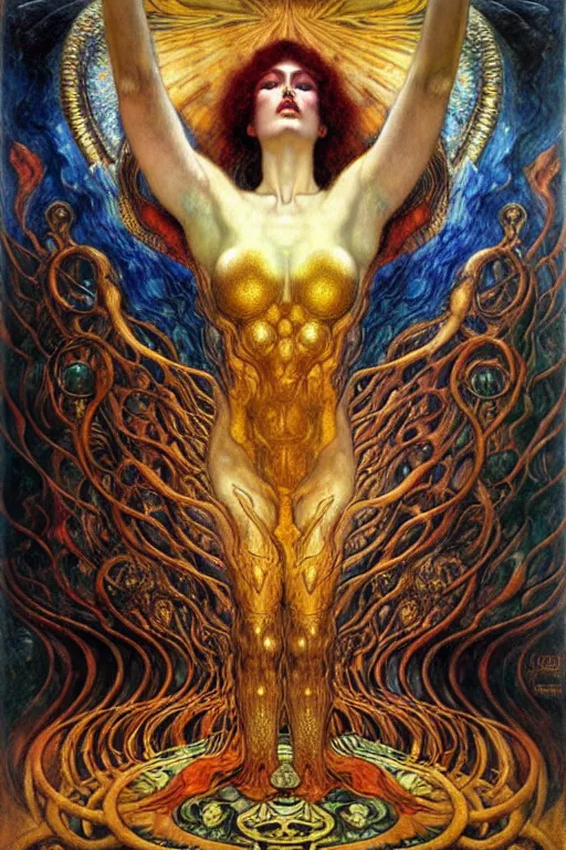 Image similar to Divine Chaos Engine by Karol Bak, Jean Delville, William Blake, Gustav Klimt, and Vincent Van Gogh, symbolist, visionary