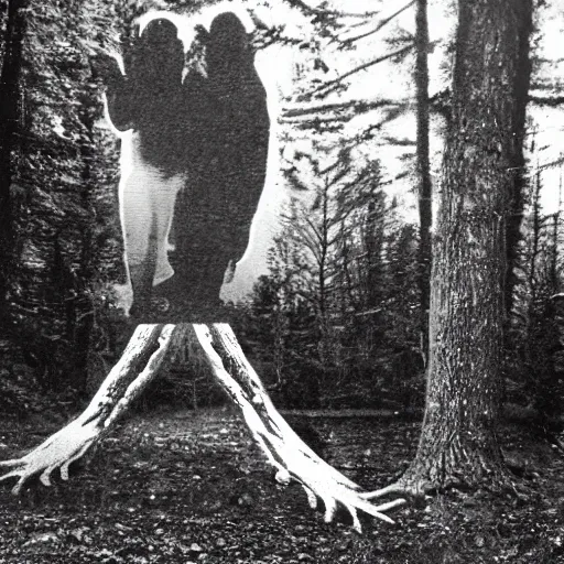 Prompt: : stereopticon photo of aliens and big foot in the woods
