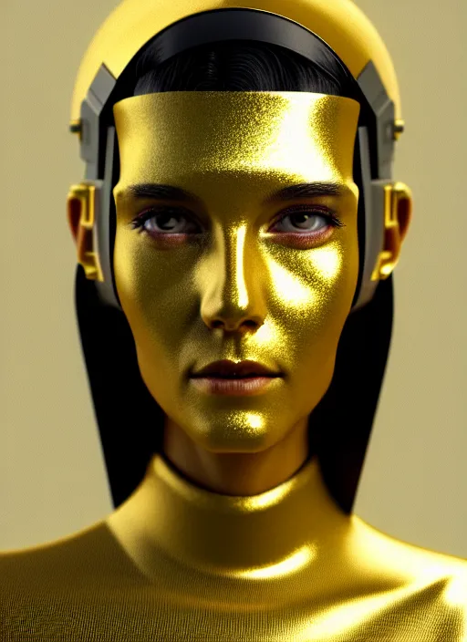 Image similar to Kodak Portra 400, 8K, soft light, volumetric lighting, highly detailed, britt marling style 3/4 ,portrait photo of a beautiful cyborg woman with gold , cyberpunk,sci-fi, fantasy, intricate, elegant, highly detailed, digital painting, artstation, concept art, smooth, sharp focus, illustration, art by artgerm and greg rutkowski and alphonse mucha