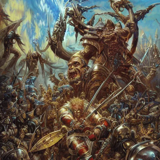 Image similar to art by donato giancola and bayard wu and gustav moreau and wayne barlowe, a fantasy cinematic shot of a dwarf berserker, fighting a horde of huge rats, warhammer, dnd, fighting monsters,