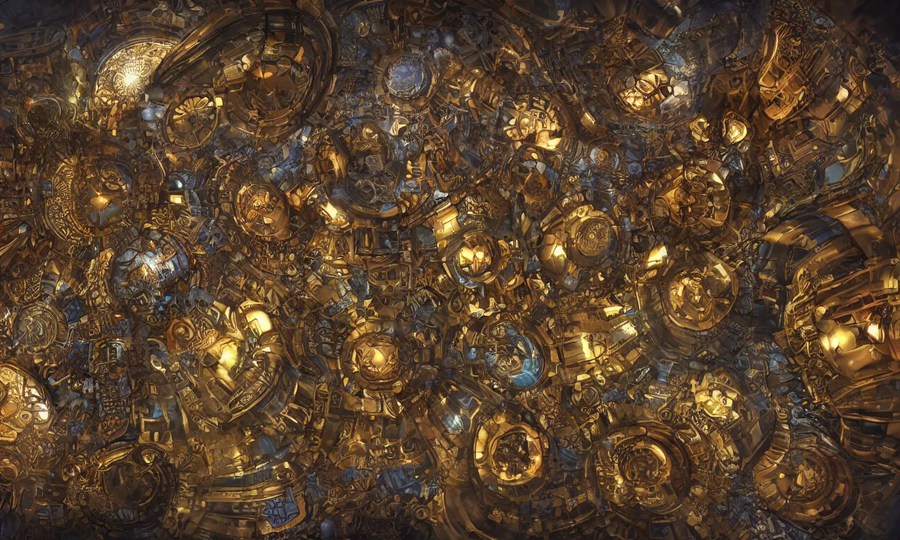 Prompt: steampunk engine laboratory 3 d volume kaleidoscope fractal voronoi metal chakra digital color stylized concept substance natural color scheme, global illumination ray tracing hdr fanart arstation by sung choi and eric pfeiffer and gabriel garza and casper konefal