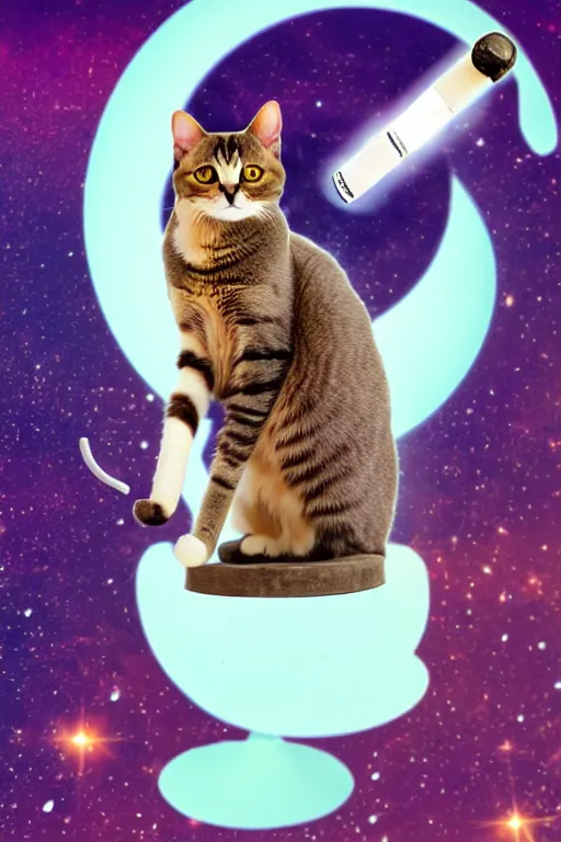 Image similar to A cat in space smoking a maragrita shaped joint