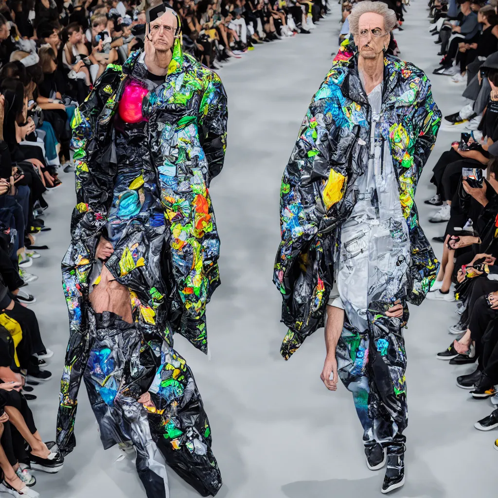 Image similar to hyperrealistic and heavy detailed balenciaga runway show of rick an morty , Leica SL2 50mm, vivid color, high quality, high textured