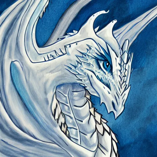 Image similar to blue eyes white dragon, illsuion, illustration, painting