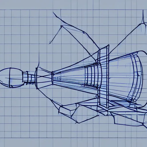 Prompt: xray wireframe of blueprint sketch of barrel fed rocket launcher, 8k resolution, high detail, ULTRA REALISTIC VFX, reflections, post processing