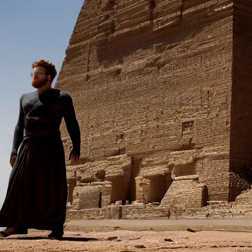 Prompt: stunning awe inspiring seth rogen as the ancient egyptian god set, movie still 8 k hdr atmospheric lighting