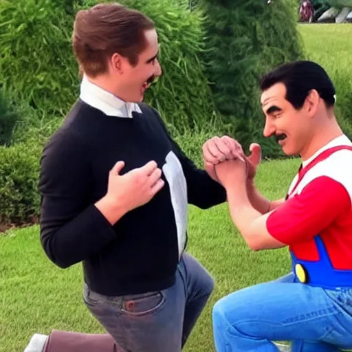 Image similar to Super Mario proposing to Super Mario