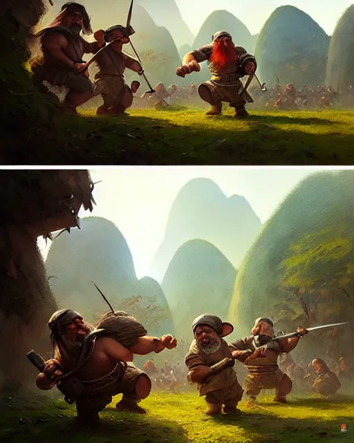 Image similar to dwarfs fighting in vietnam, old photo | | realistic shaded, fine details, realistic shaded lighting painting by greg rutkowski, diego gisbert llorens, magali villeneuve, artgerm, jeremy lipkin, michael garmash, rob rey