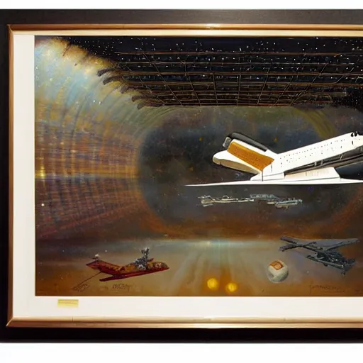 Image similar to ((((space shuttle launch))) painting by ((James Christensen))