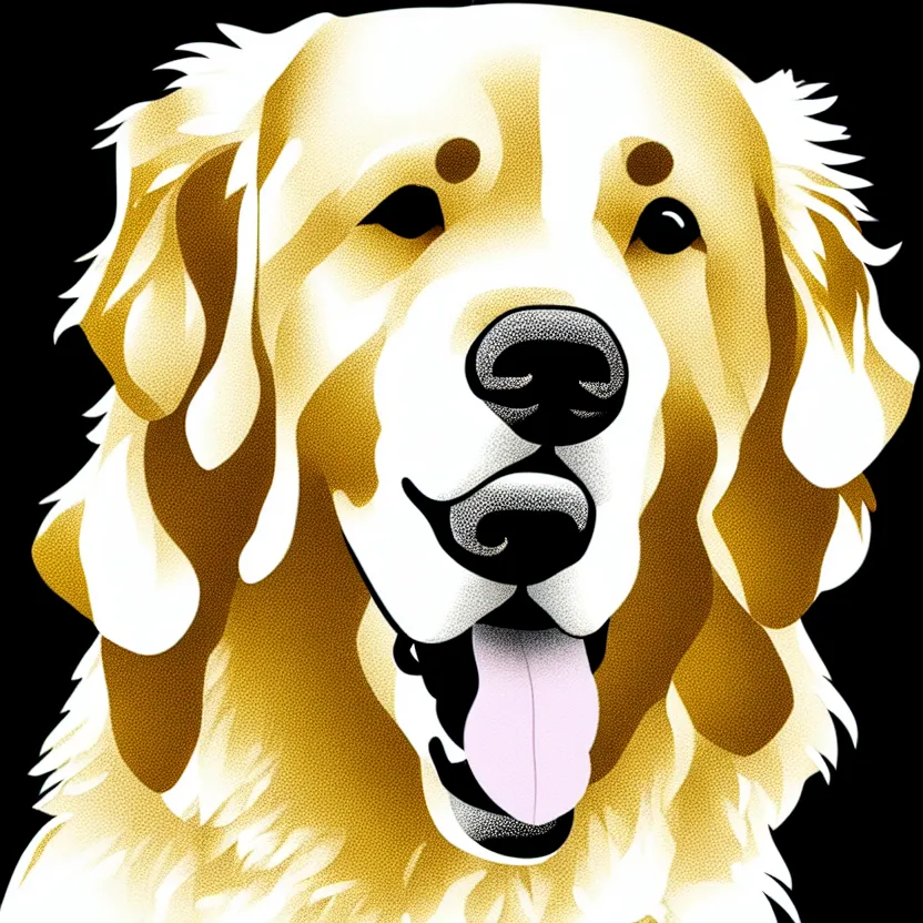 Image similar to full golden retriever portrait, white background, line cartoon, high detail