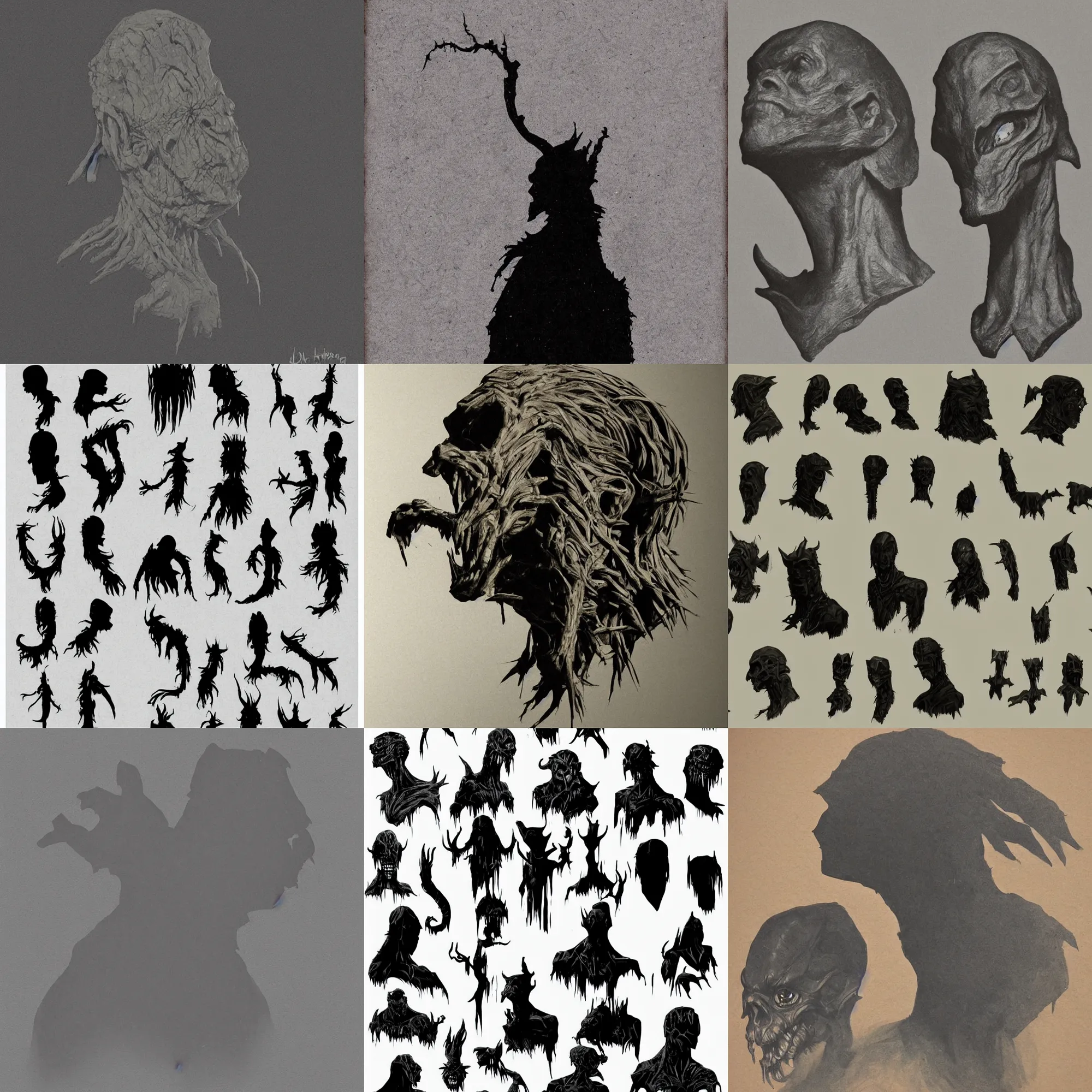 Prompt: creature bust, horror, art by dan harding, silhouette, concept art