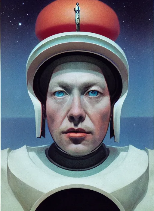 Image similar to beautiful extreme closeup portrait photo in style of frontiers in Helmets of Emperor Charles V the Wise science fashion magazine September retrofuturism edition, highly detailed, soft lighting, elegant , 35mm , Edward Hopper and James Gilleard, Zdzislaw Beksinski, Steven Outram, highly detailed