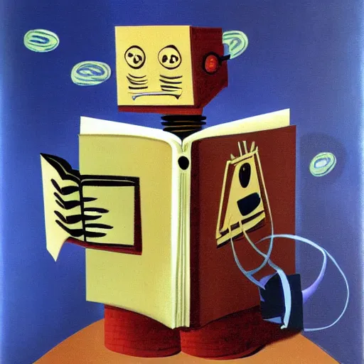 Image similar to a robot reading a book by salvador dali