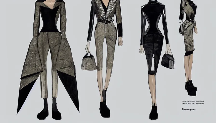 Image similar to balenciaga outfit design sheet, highly detailed