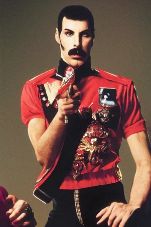 Image similar to freddy mercury and polly shore had a baby. photo realistc