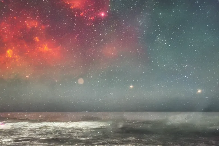 Prompt: Nebulas crashing on the seashore like waves