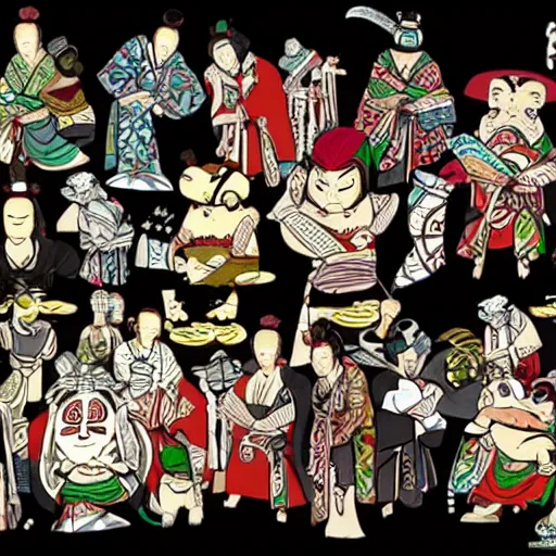 Prompt: edo style video game characters