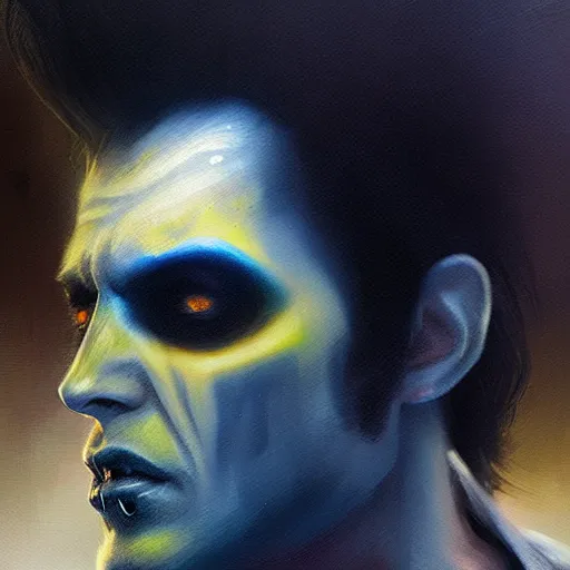 Prompt: UHD photorealistic Cosmic Zombie Elvis in the style of tonalism by Greg Rutkowski