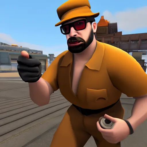 Image similar to sam hyde in team fortress 2, high quality, high detail, game screenshot