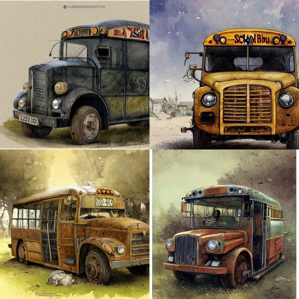 Image similar to a schoolbus, by jean - baptiste monge