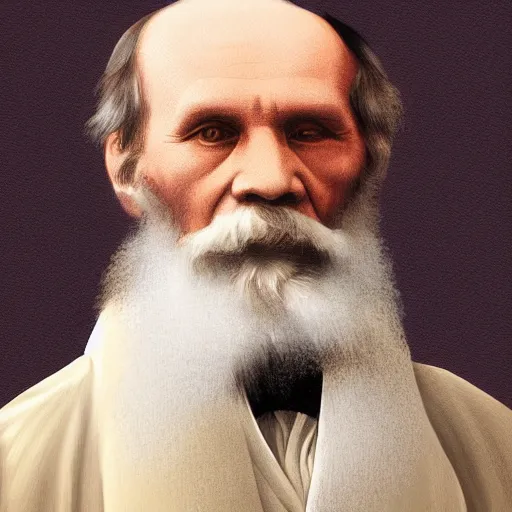 Image similar to portrait of Lev Tolstoy , highly detailed, centered, solid color background, digital painting