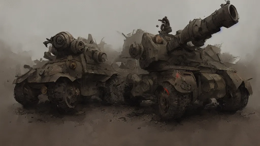 Prompt: howitzer, watercolored, jakub rozalski, dark colours, dieselpunk, artstation