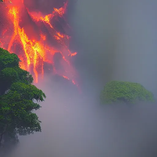 Prompt: rain forest on fire