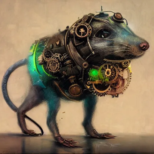 Image similar to steampunk rat, acid, 303, psychedelic, by ruan jia