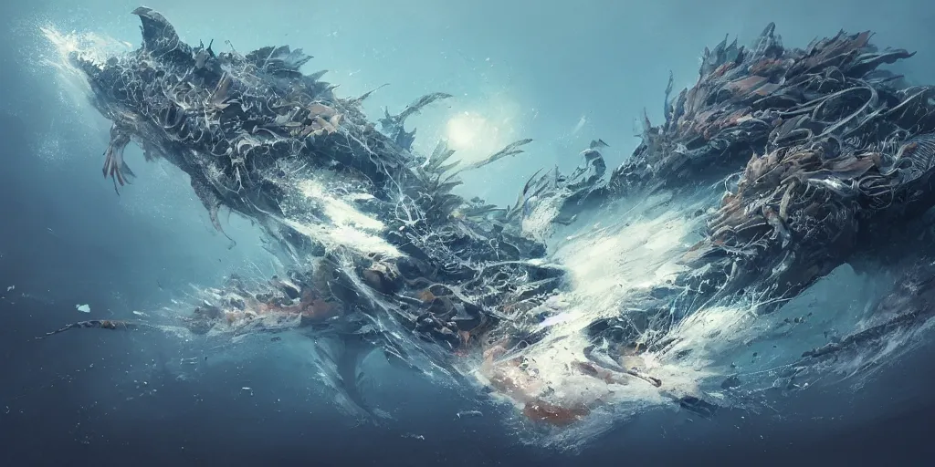 Image similar to sea creature designs, Kim Jung Gi, Greg Rutkowski, Darek Zabrocki, Karlkka, Jayison Devadas, Phuoc Quan, trending on Artstation, 8K, ultra wide angle, zenith view, pincushion lens effect