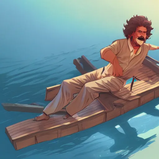 Prompt: Mark Twain as Huck Finn on a raft going down the river, ambient lighting, 4k, anime key visual, lois van baarle, ilya kuvshinov, rossdraws, artstation
