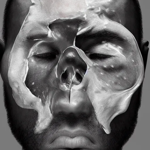 Image similar to A man peeling his face to show his skull, artstation, digital art