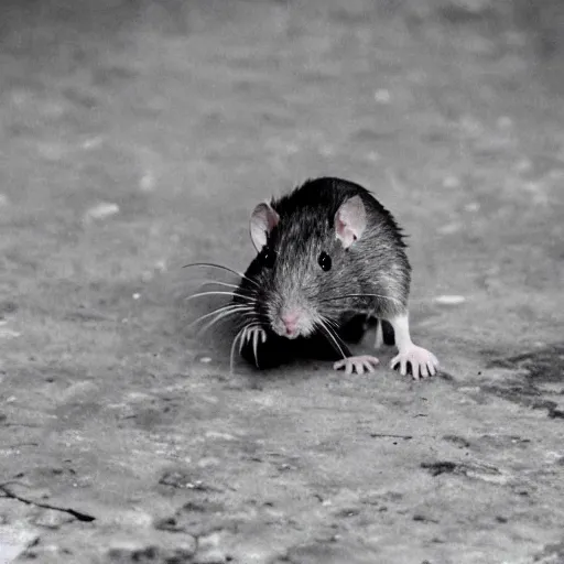 Prompt: A half man half rat, circa 1986, photography