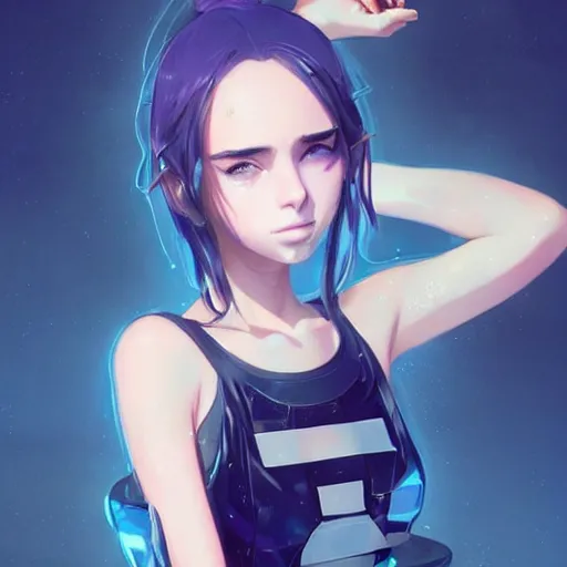 Image similar to a beautiful young anime protagonist billie eilish natalie portman alluring instagram model in elaborate latex tank top, by guweiz and wlop and ilya kuvshinov and artgerm symmetrical eyes, aesthetic, gorgeous, stunning, alluring, attractive, artstation, deviantart, pinterest, digital art