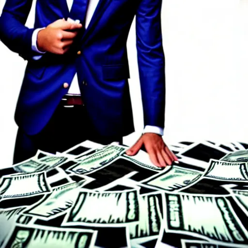 Image similar to man in a suit prints a huge amount of money