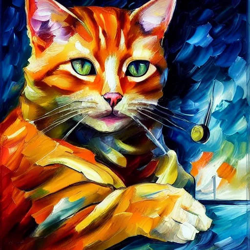 Image similar to painting of a cat as a surgeon doctor by Leonid Afremov