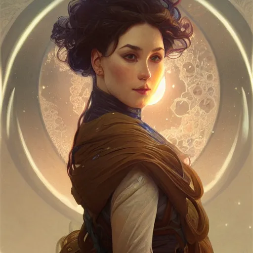 Prompt: Portrait of a moon, intricate, elegant, highly detailed, digital painting, artstation, concept art, smooth, sharp focus, illustration, art by artgerm and greg rutkowski and alphonse mucha