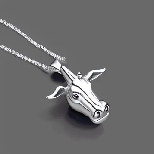 Image similar to a cute silver unicorn necklace pendant, 3 d rendering, elegant, noble, stylish