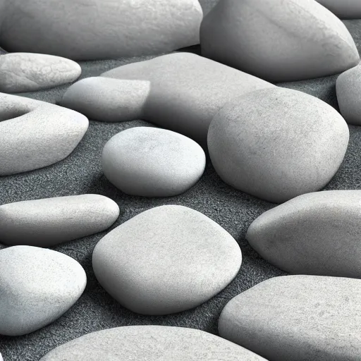 Image similar to white zen clean modern minimalist japanese rock garden with beautiful rocks by peter tarka in an ivory room well contoured smooth fair walls, up close shot, sharp focus, zen, clean, modern minimalist, zaha hadid octane highly render, 4 k, ultra hd,