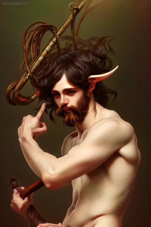 Image similar to male satyr bard, highly detailed, digital painting, artstation, sharp focus, illustration, art by tan zi and ayanamikodon and alphonse mucha and wlop