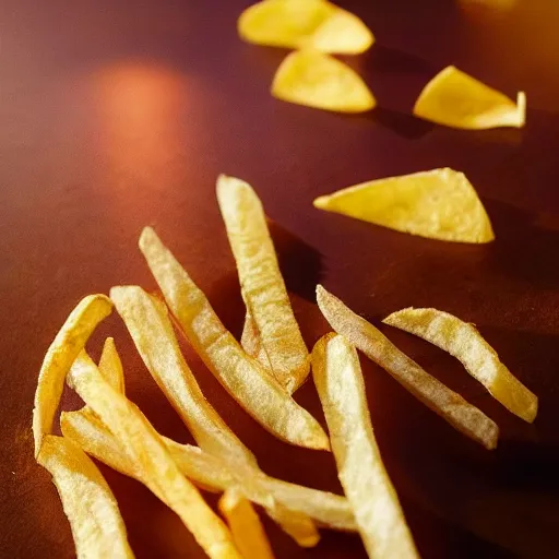 Image similar to photo of [ a single salted french fry chip ] shaped like that looks like stephen fry as a pixar character hybrid intercross mix cinematic lighting