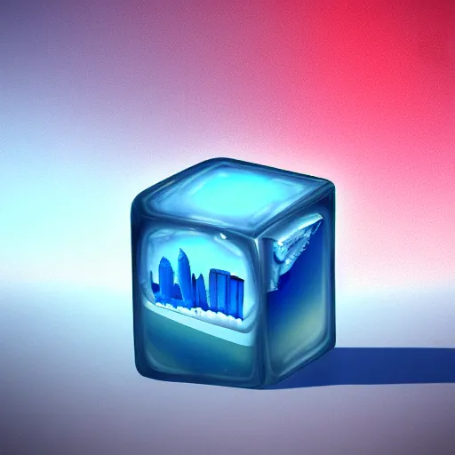 Prompt: A city in an ice cube, digital art