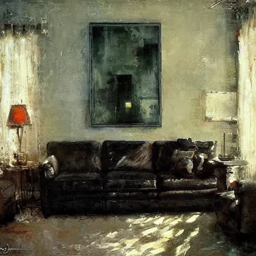 Image similar to modem living room painting by jeremy mann